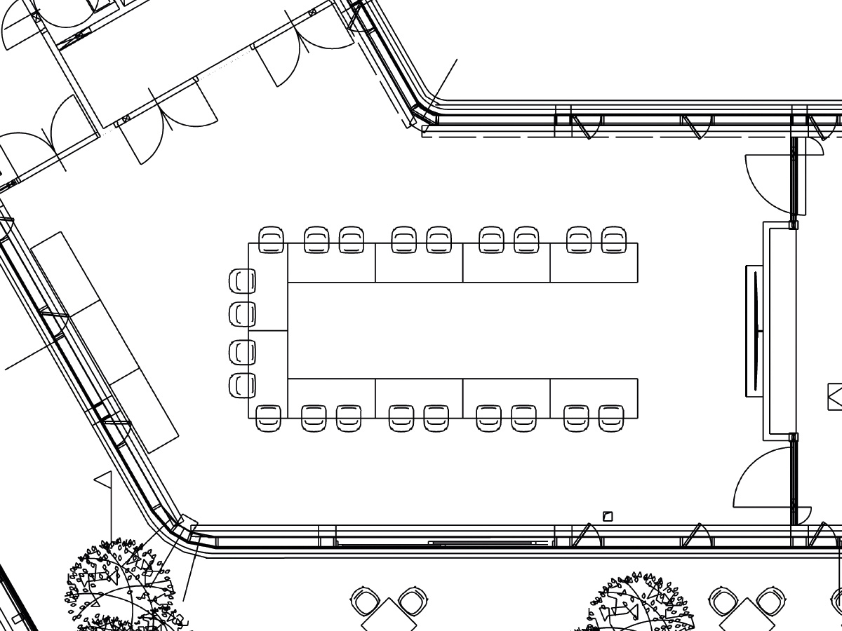 Bestuhlungsplan Boardroom – Setup für 22 Personen