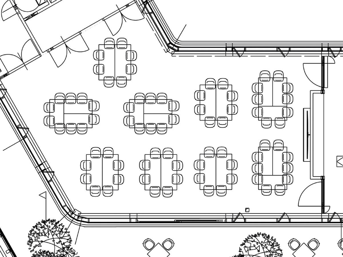 Bestuhlungsplan Boardroom – Setup für 80 Personen