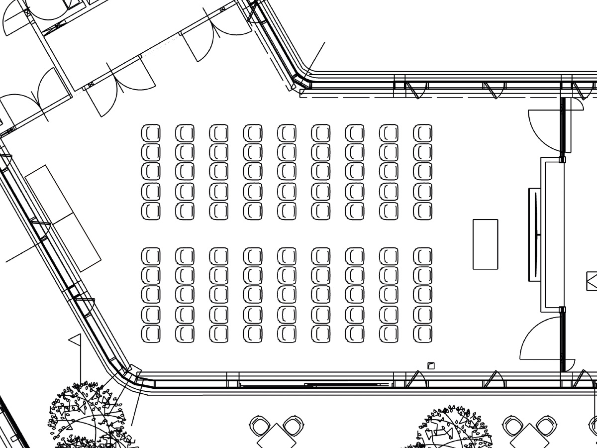 Bestuhlungsplan Boardroom – Setup für 90 Personen