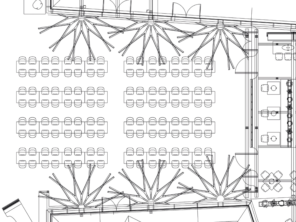Bestuhlungsplan Ort der Begegnung – Setup für 130–150 Personen