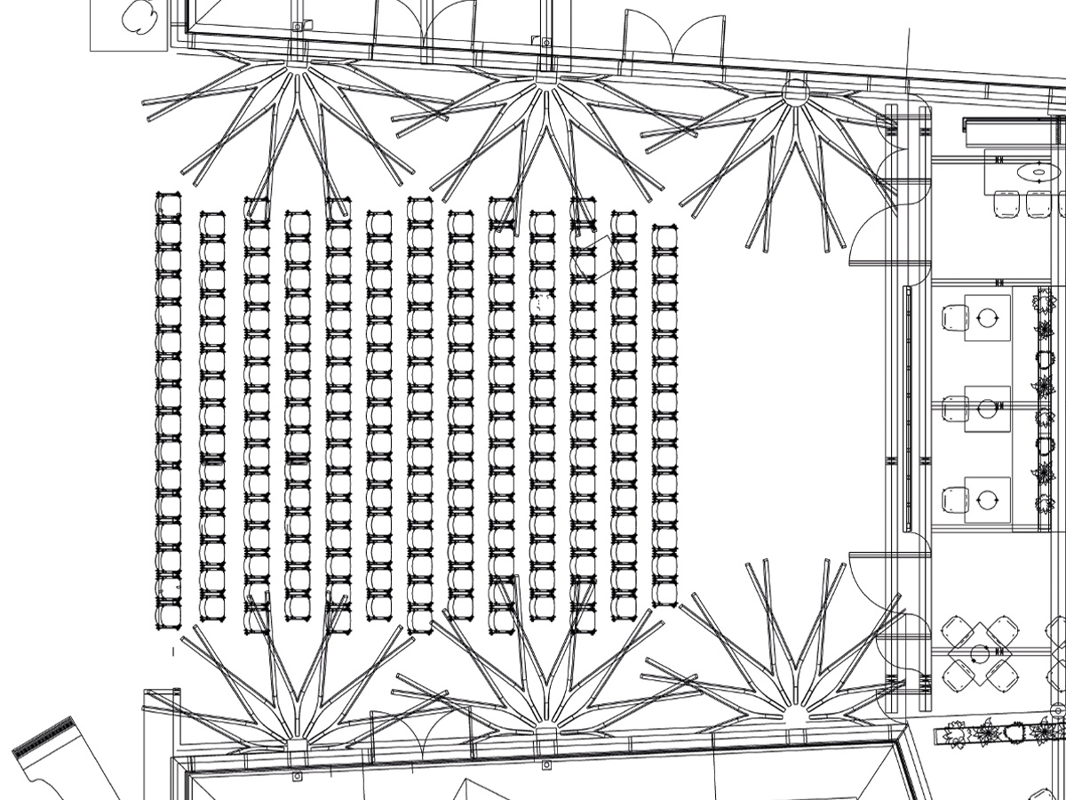 Bestuhlungsplan Ort der Begegnung – Setup für 150–200 Personen