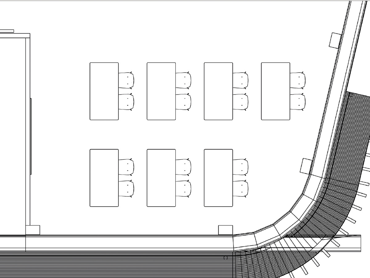 Bestuhlungsplan Seminarraum 2. OG – Setup für 14 Personen