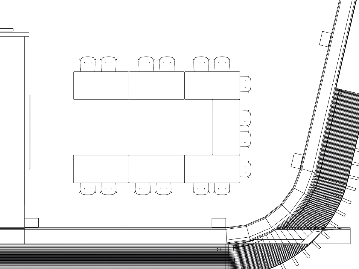 Bestuhlungsplan Seminarraum 2. OG – Setup für 20 Personen