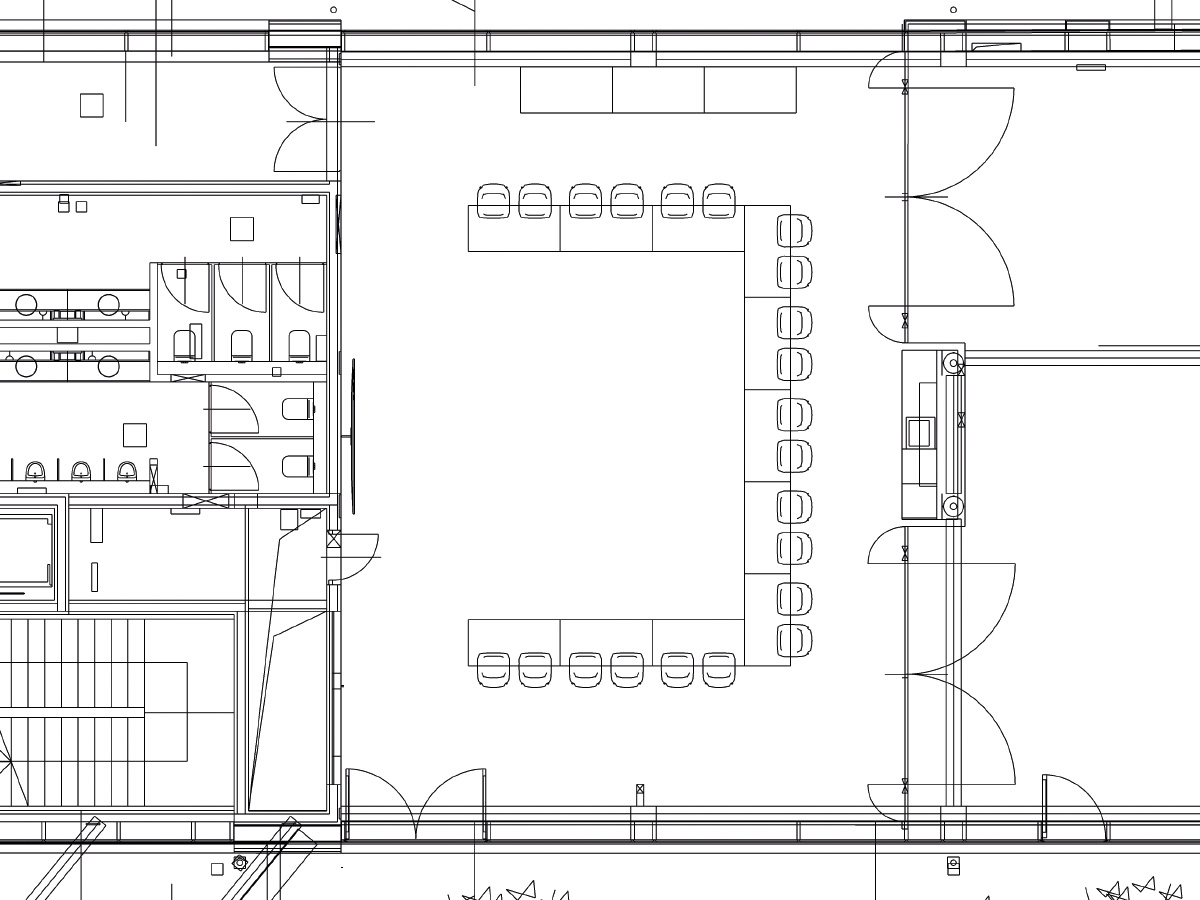Bestuhlungsplan Seminarraum EG – Setup für 22 Personen