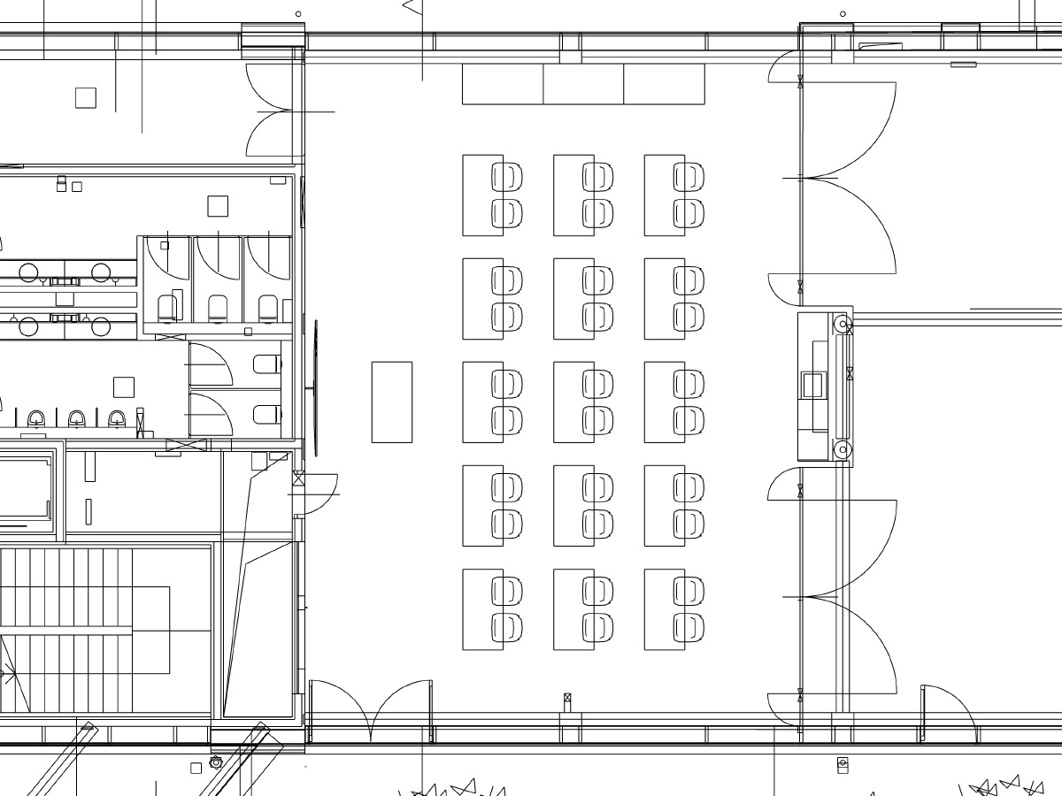 Bestuhlungsplan Seminarraum EG – Setup für 30 Personen
