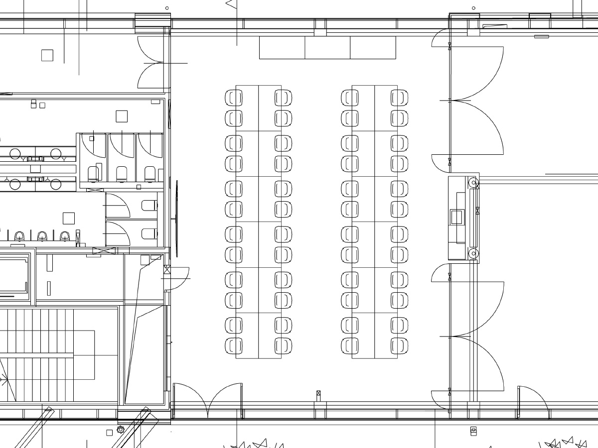 Bestuhlungsplan Seminarraum EG – Setup für 48 Personen