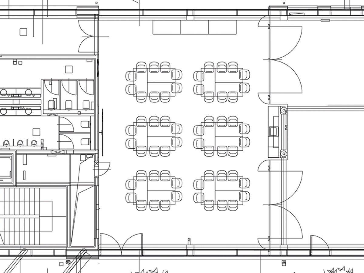 Bestuhlungsplan Seminarraum EG – Setup für 60 Personen