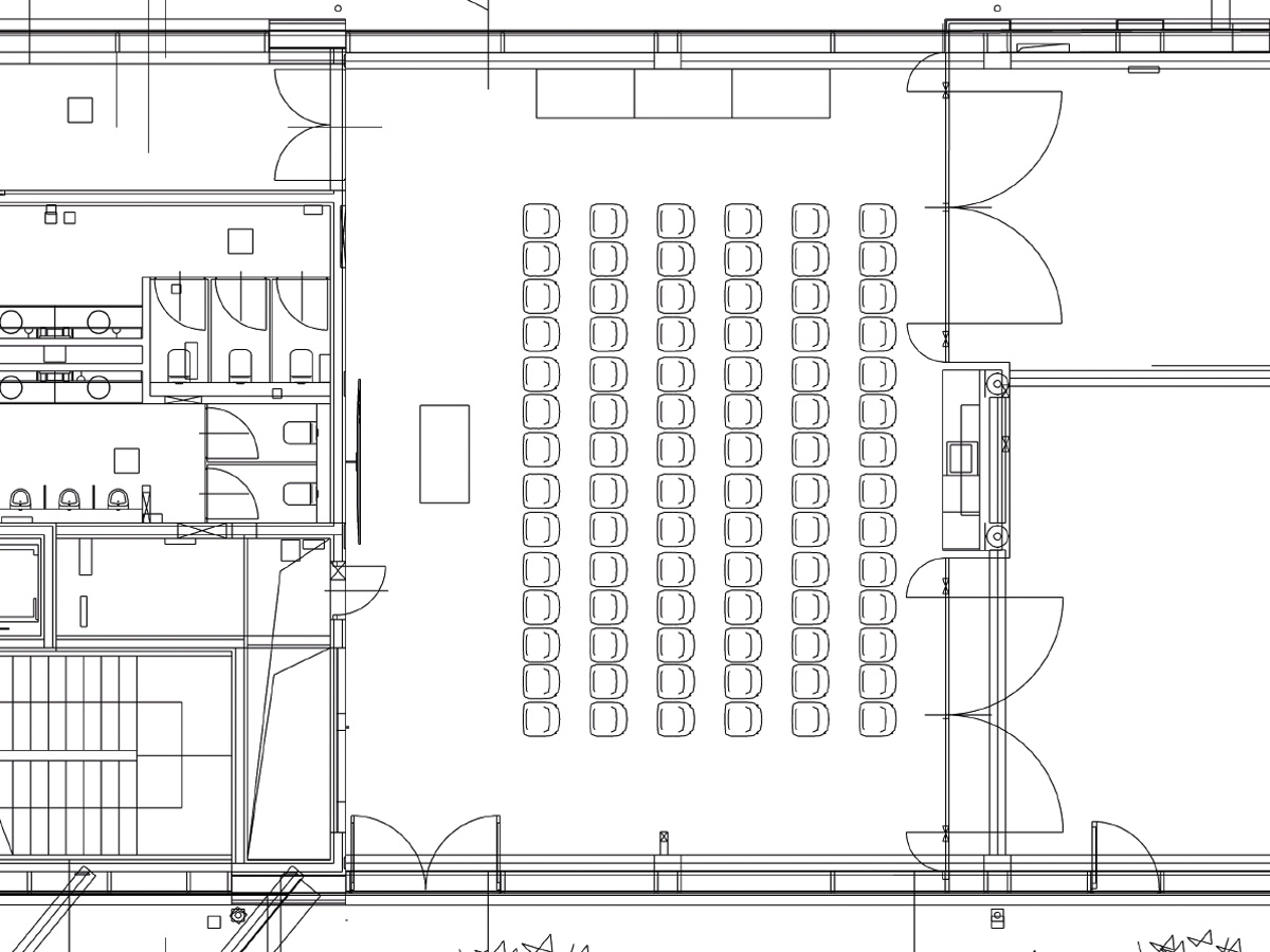 Bestuhlungsplan Seminarraum EG – Setup für 84 Personen